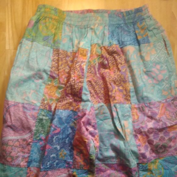 Vintage Floral Madras Boho Hippie Patchwork Festival Sweat Pants - Picture 2 of 7